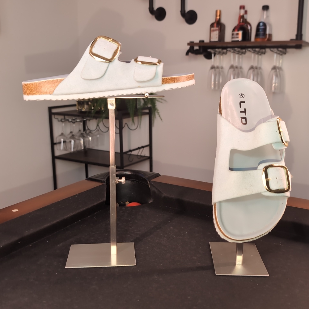 EUC LTD Baby Blue Gold Buckle Cork Slides Size 5